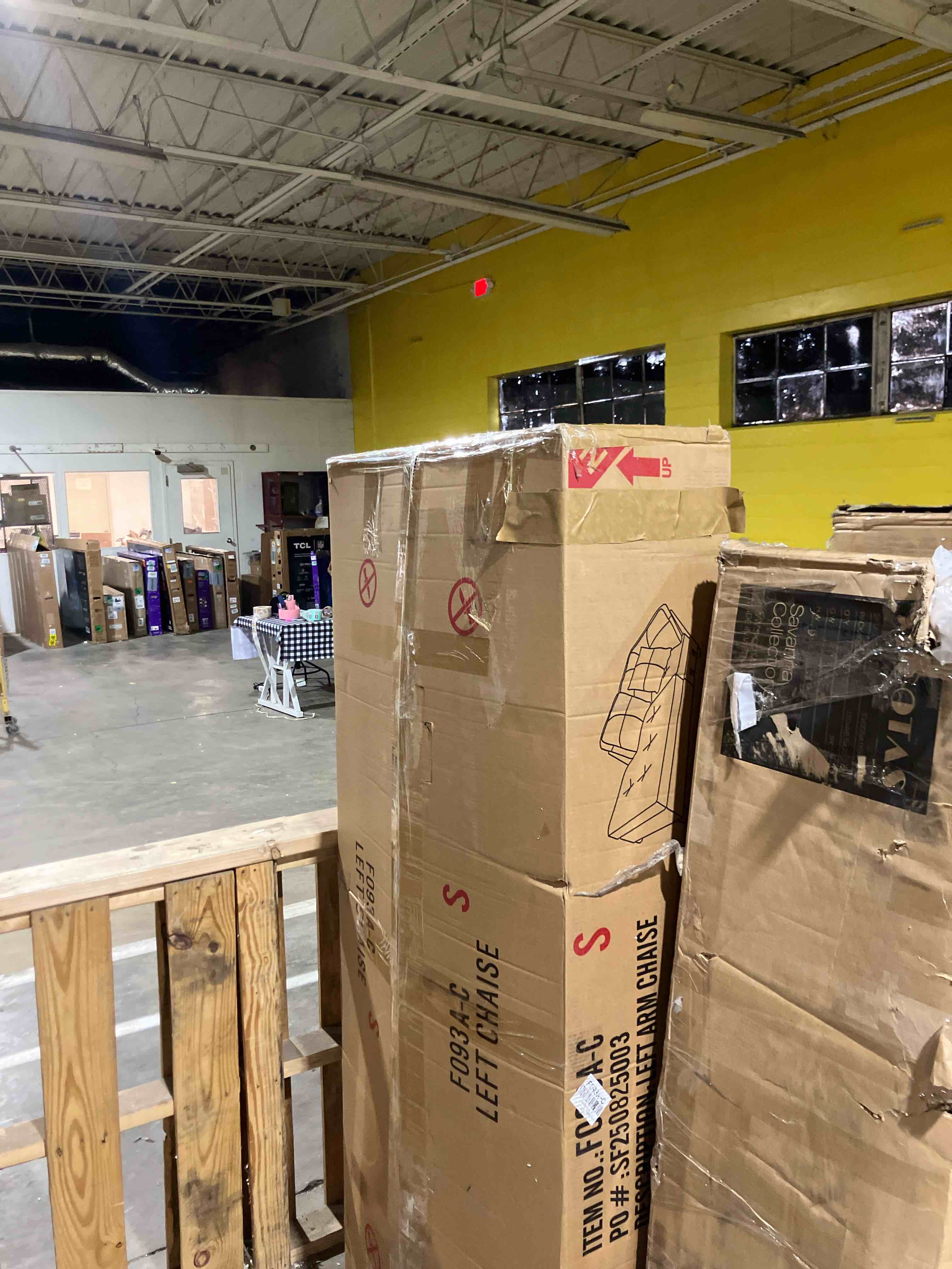 Condition photo showing As Is for Mavretta Faux Leather Sectional (Left chaise only)