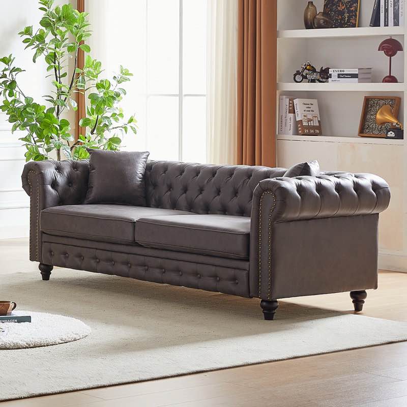 Faux Leather Sofa Tech Fabric Chesterfield Sofa with Rolled Arms Sofa By Alcott Hill® (Incomplete box 1/2 missing box 2/2)