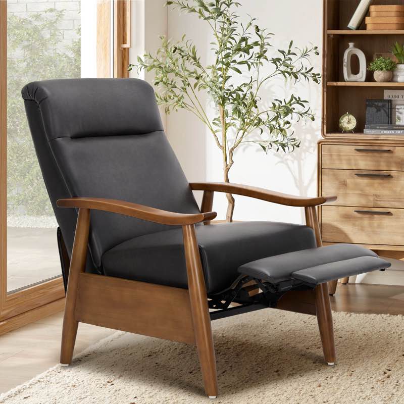 Penning Walnut Breathable Leather Push-Back Recliner (Incomplete base only missing box 2)