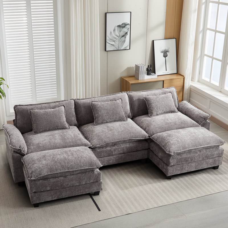 Praylow 120” Comfy Cloud Couch U Shaped Sectional Sofa with Two Ottomans (Armless middle seat only)