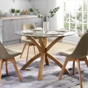 Lugano Round Glass Top Dining Table with Solid Oak Legs (Table top only)