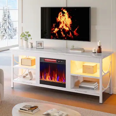 Pinmoco - Electric Fireplace TV Stand Fit for TVs up to 65 Inch Gaming Entertainment Center with Open Storage Shelves
