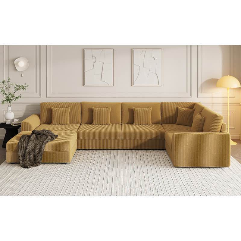 6 - Piece Slipcovered Corduroy Sectional Sofa Sleeper Couch (Armless middle seat only box 4/5)