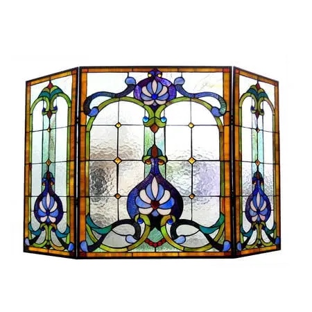 RADIANCE Goods Tiffany-Glass 3pcs Folding Victorian Fireplace Screen 44" Wide