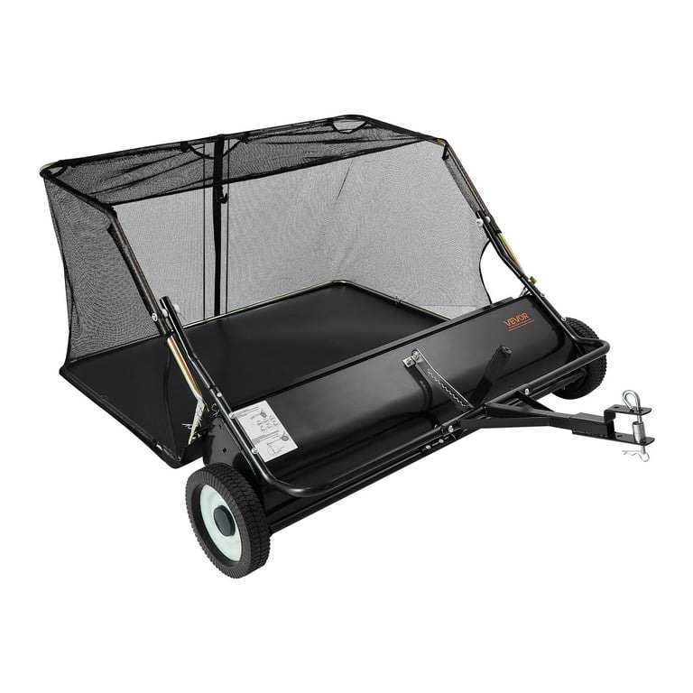 vevor tow behind lawn sweeper, 48 in pull behind yard sweeper, 26 cu. ft hopper bag capacity, leaf & grass collector with dumping rope, adjustable sweeping height, garden sweepers for lawn farm