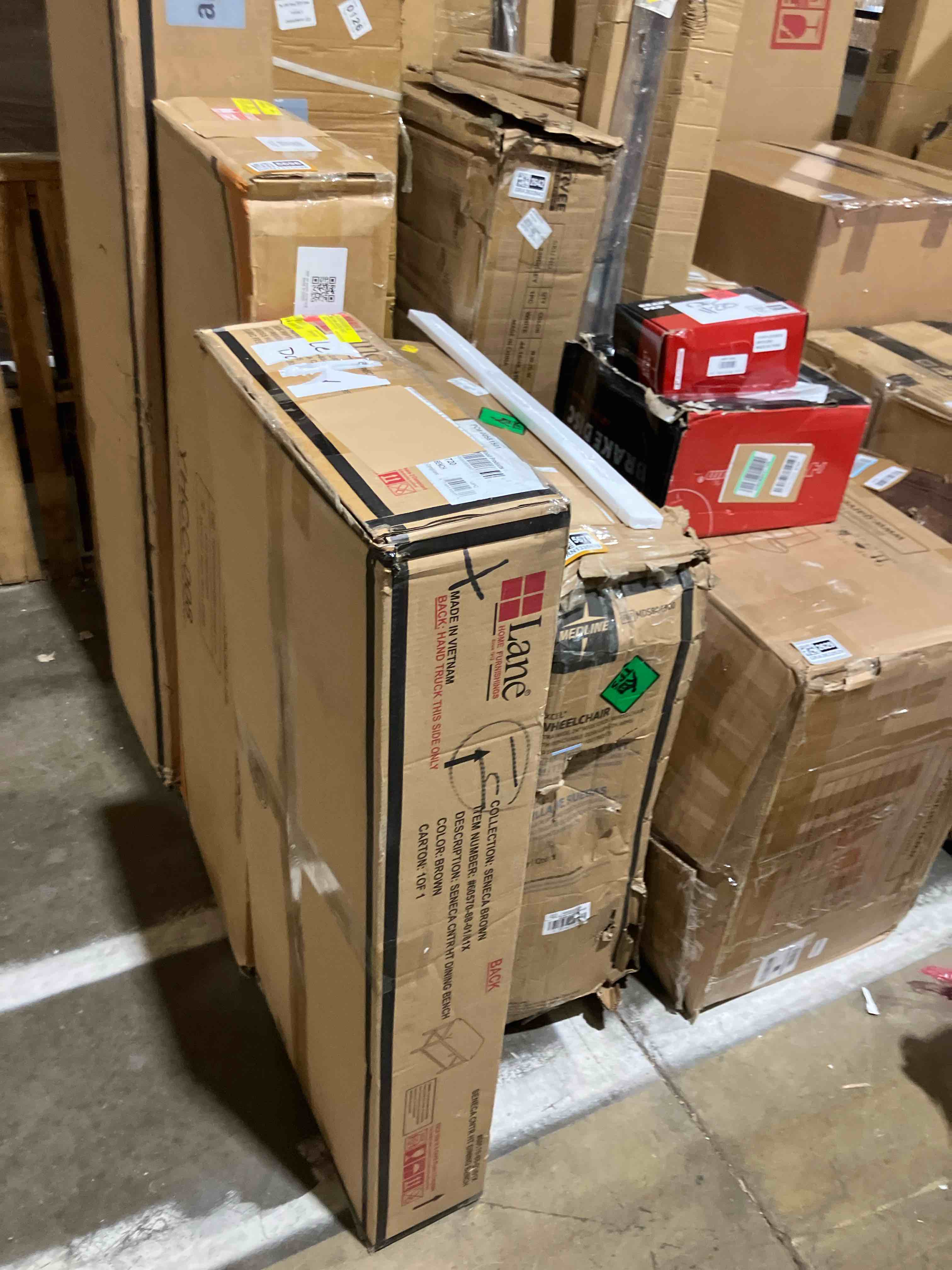 Condition photo showing New/Like New for Seneca Collection 60570-88-01 Upholstered Counter Bench in Brown