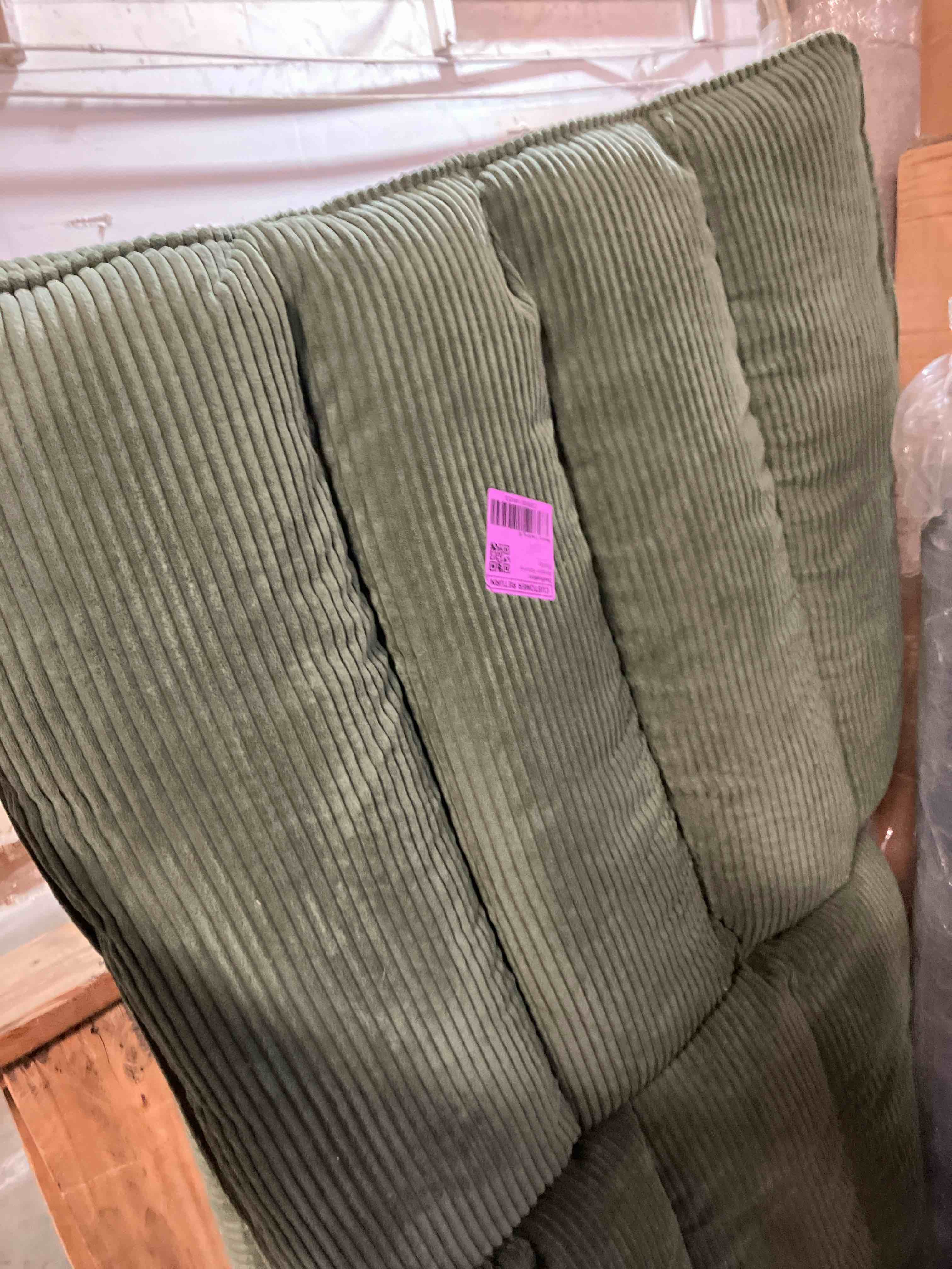 Condition photo showing As Is for Futon Sofa Bed, 69 inch Futon Couch with Adjustable Backrest, Corduroy Convertible Sleeper Sofa Bed, Folding Sleeper Recliner for Apartment, Living Room, Office, Green