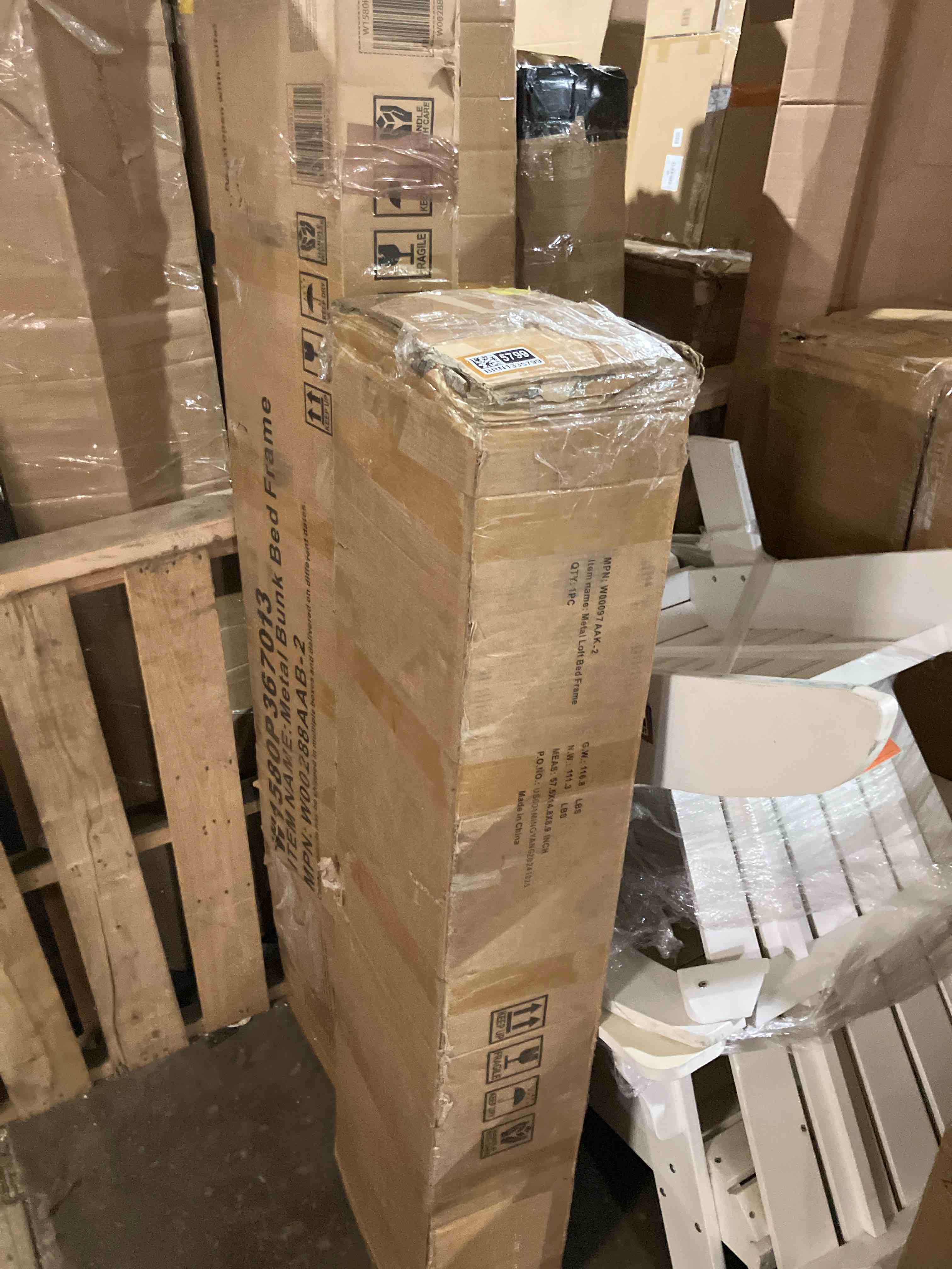 Condition photo showing As Is for Queen Metal Loft Bed with Wardrobe, L-Shaped Desk & Storage Cubes, Kids Teens Adults White (Box 2 missing box 1)