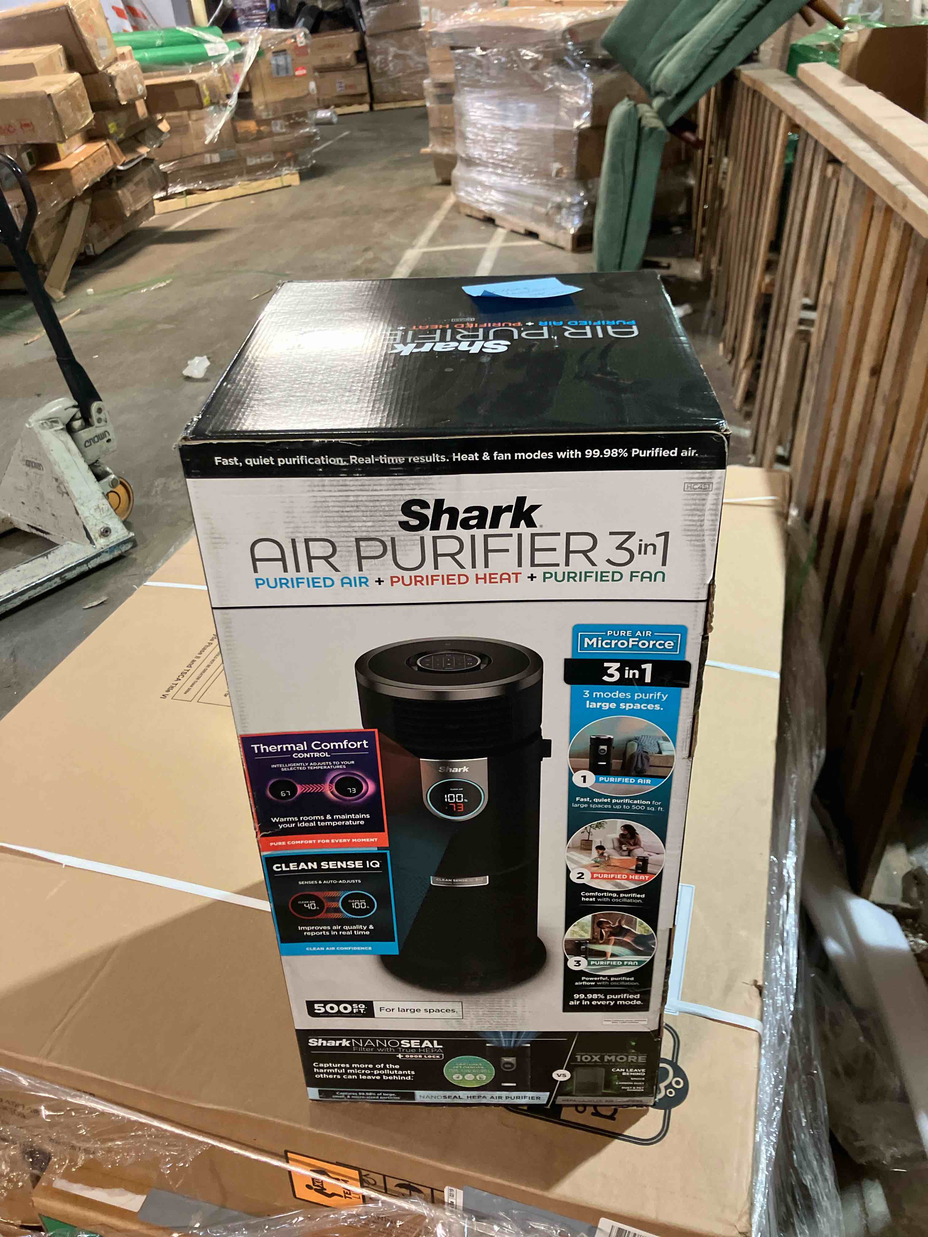 Condition photo showing As Is for Shark HC451 3-in-1 Clean Sense Air Purifier, Heater & Fan, HEPA Filter, 500 Sq Ft, Oscillating, Small Room, Bedroom, Office, Captures 99.98% of Particles for Clean Air, Dust, Smoke & Allergens, Black (Missing controller so it only cools)