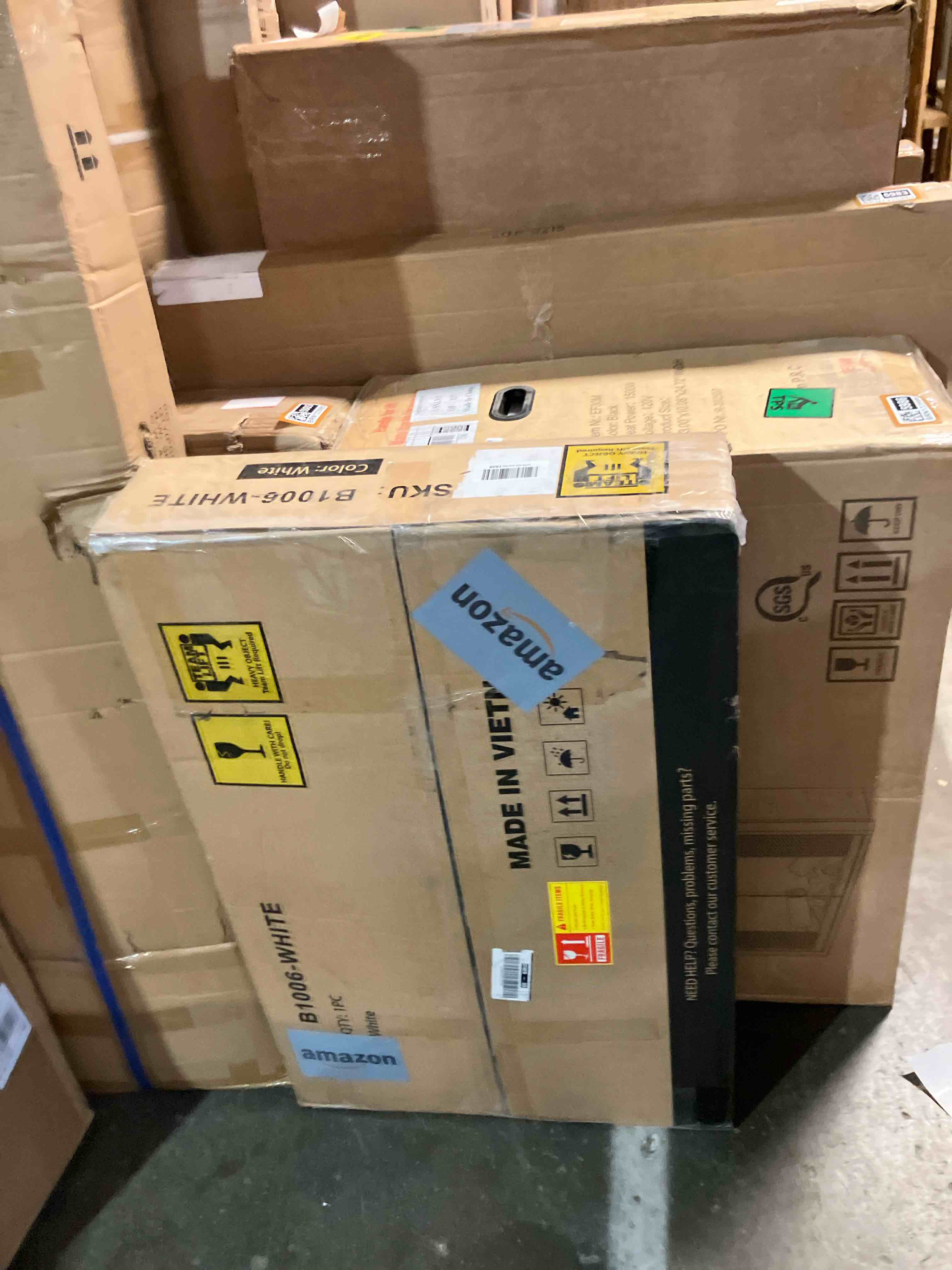 Condition photo showing As Is for COMHOMA Vanity Desk with Mirror and Lights, Makeup Vanity Table with 4 Drawers & Storage Shelves, Large HD Mirror, 3 Color Modes & Adjustable Brightness, Modern Dressing Table for Bedroom, Pearl White Pearl-white Large (Missing hardware)