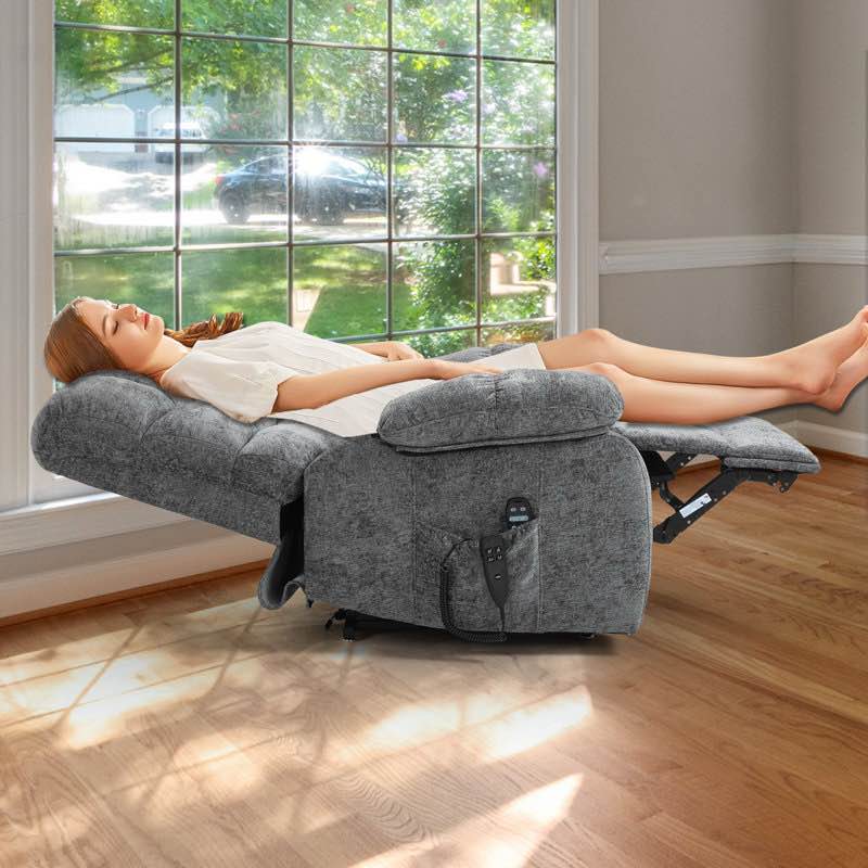 Condition photo showing New/Like New for Vayun 40.55" W Oversized Chenille Lay Flat Liftable Power Recliner, Massage, Heater