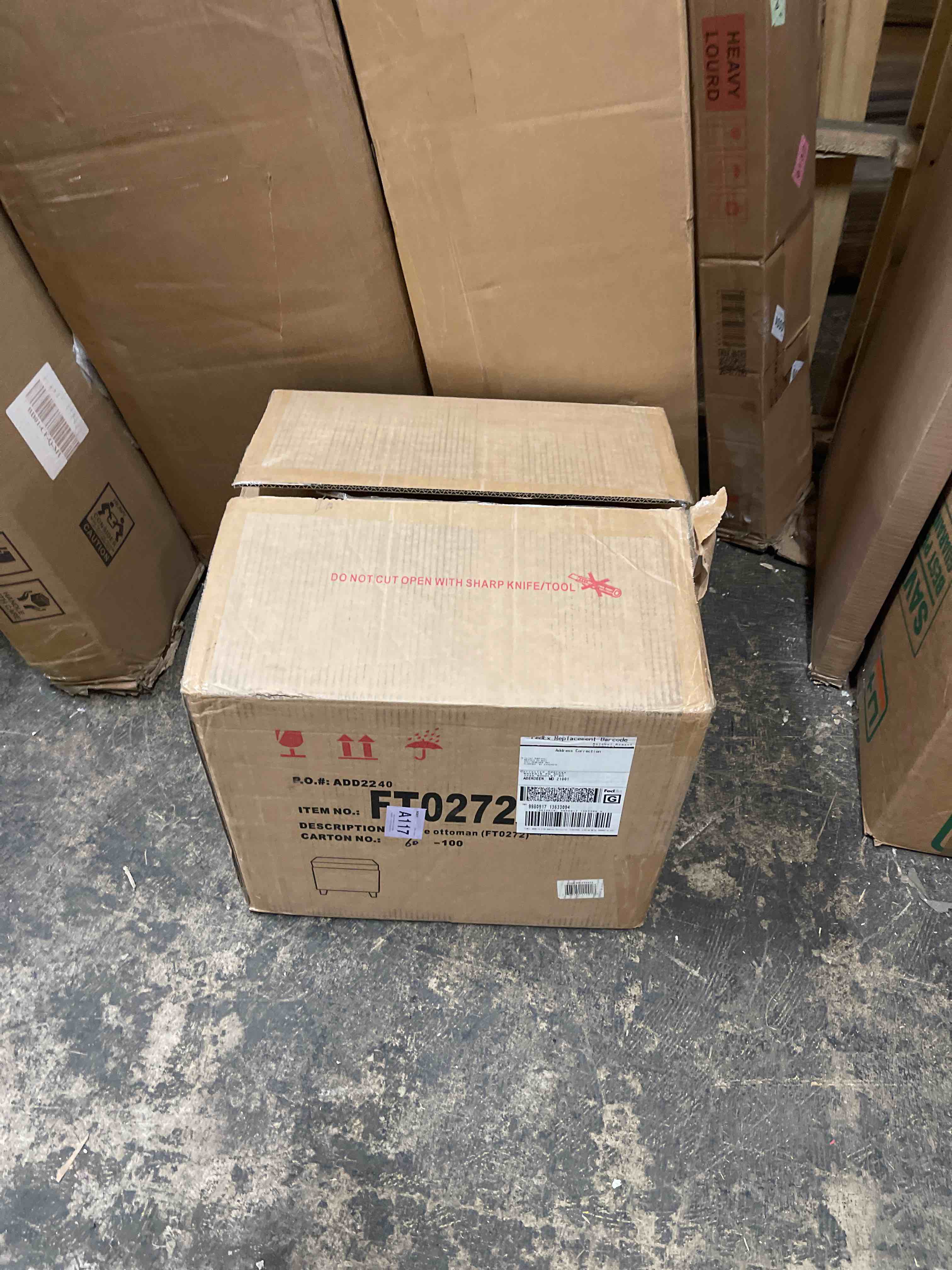 Condition photo showing New/Like New for Fabric Script Pattern Cube Storage Footstool, Hinged Lid, Solid Wood Legs, 18" Height Ottomans & Storage Ottomans, Cream White