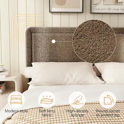 Condition photo showing New/Like New for Queen Size Upholstered Bed Frame with Adjustable Headboard, Soft Rounded Corners, No Box Spring Required, Easy Assembly - Coffee