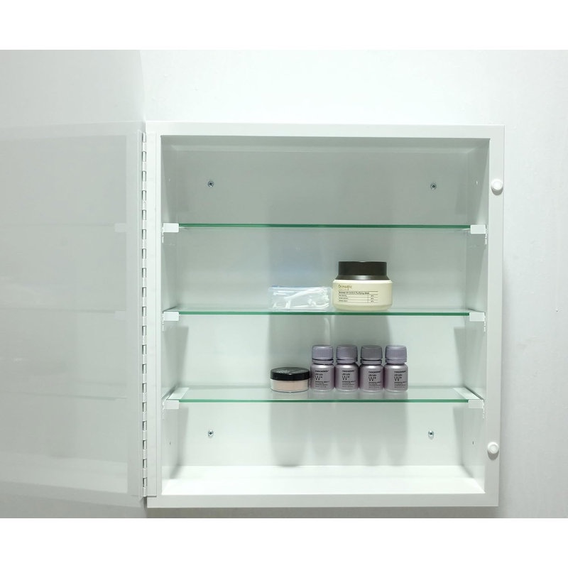 Condition photo showing New/Like New for Dougherty 24 x 36 Inches Arched Medicine Cabinets With Modern Storage, Recess Or Surface Mounted Bathroom Cabinets with Mirror, 2 Glass Shelves Frameless Mirror Cabinet (White)