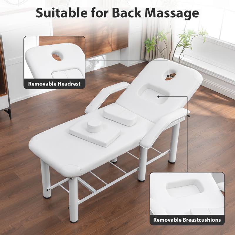 Condition photo showing New/Like New for Professional Massage Table Beauty Bed with Adjustable Backrest, Removable Headrest & Breast Cushions - Heavy Duty PU Leather Spa Treatment Table for Facials, Tattoos & Salon Use, White