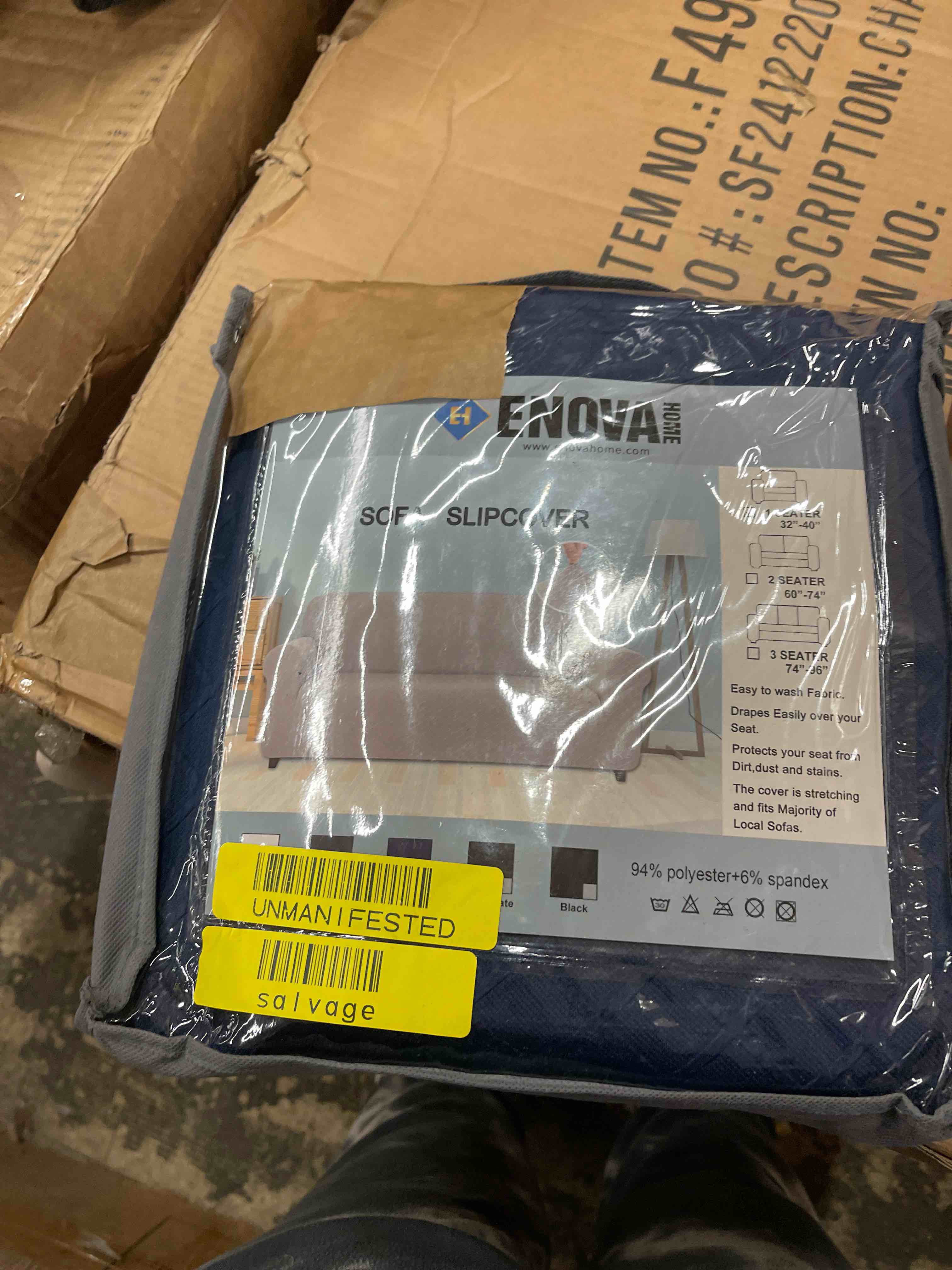 Condition photo showing New/Like New for Ultra Soft Rhombus Jacquard Polyester Spandex Fabric 1 Seater Box Cushion Armchair Slipcovers (Dark Blue)