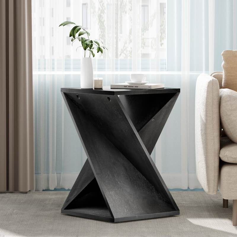 farmhouse square solid wood end table with twisted design