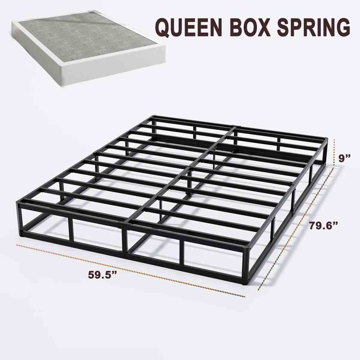 Condition photo showing Good Condition for 9 inch high profile box spring only with fabric cover mattress foundation easy assembly- queen