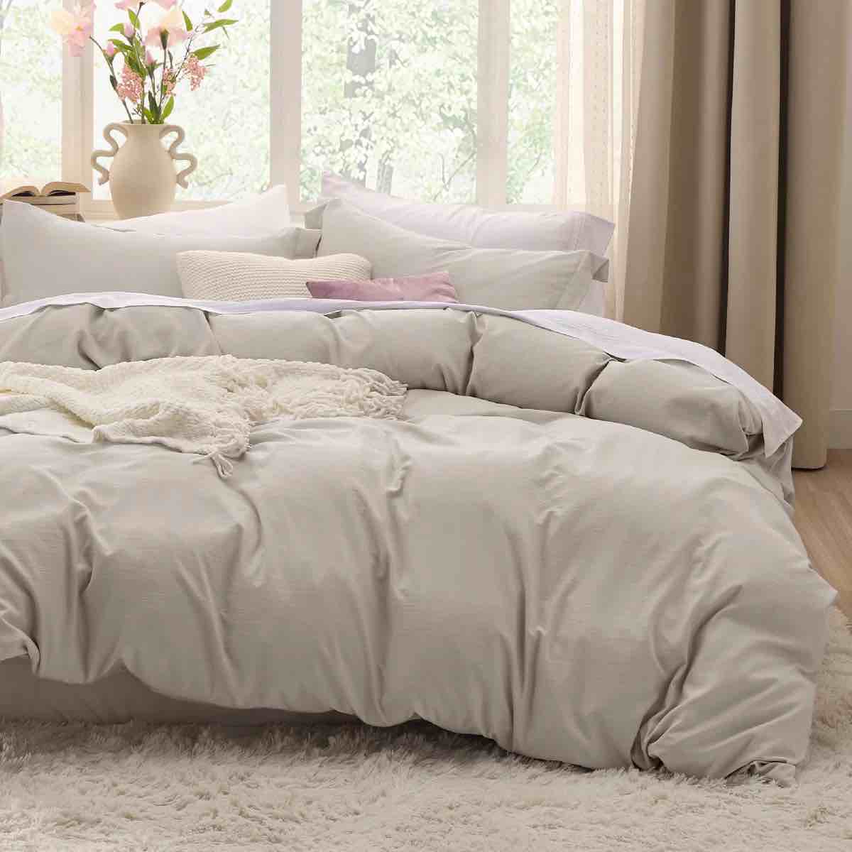 essential bedsure super soft prewashed duvet cover set 109gsm gentlesoft -queen-khaki