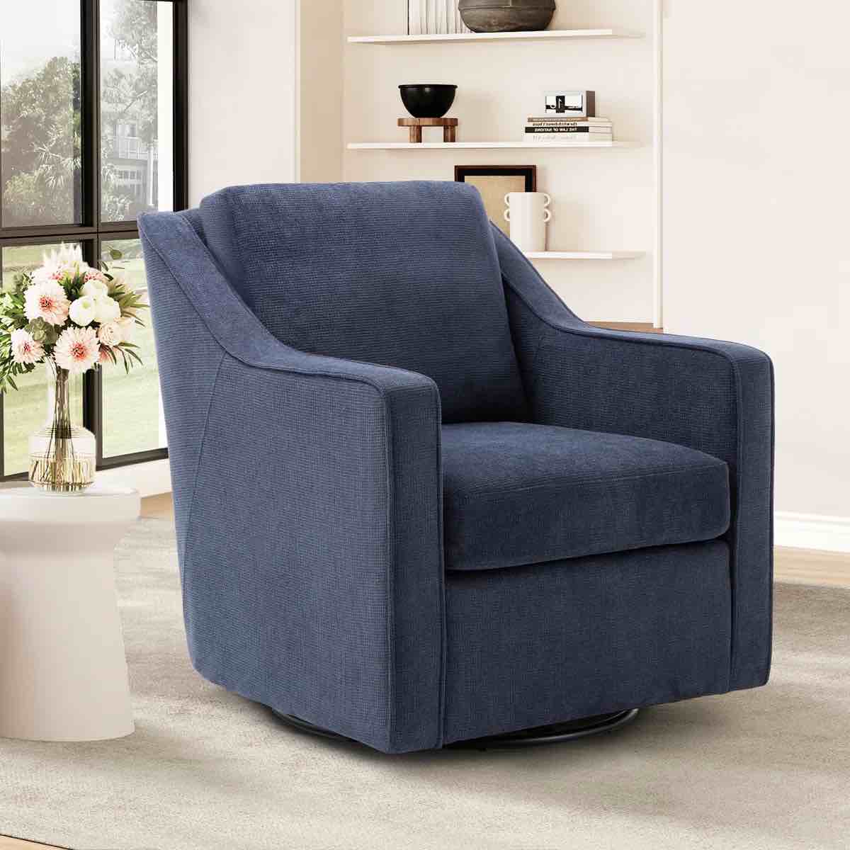 Charitini Big & Tall Removable Wide Swivel Accent Chair, Full Back Upholstered Fabric Lounge Chair, 360° Rotation, Modern Living Room Accent Chair