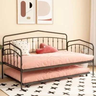 Twin Daybed With Trundle, Black - Metal, Bedroom Evident Distinctive