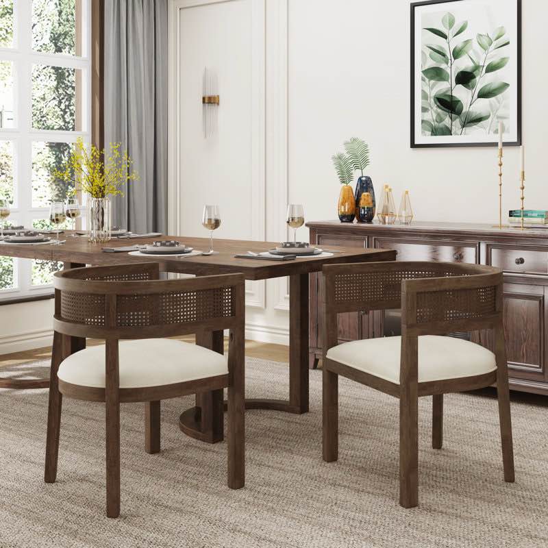 chassidi wood and rattan upholstered arm chairs (set of 2)