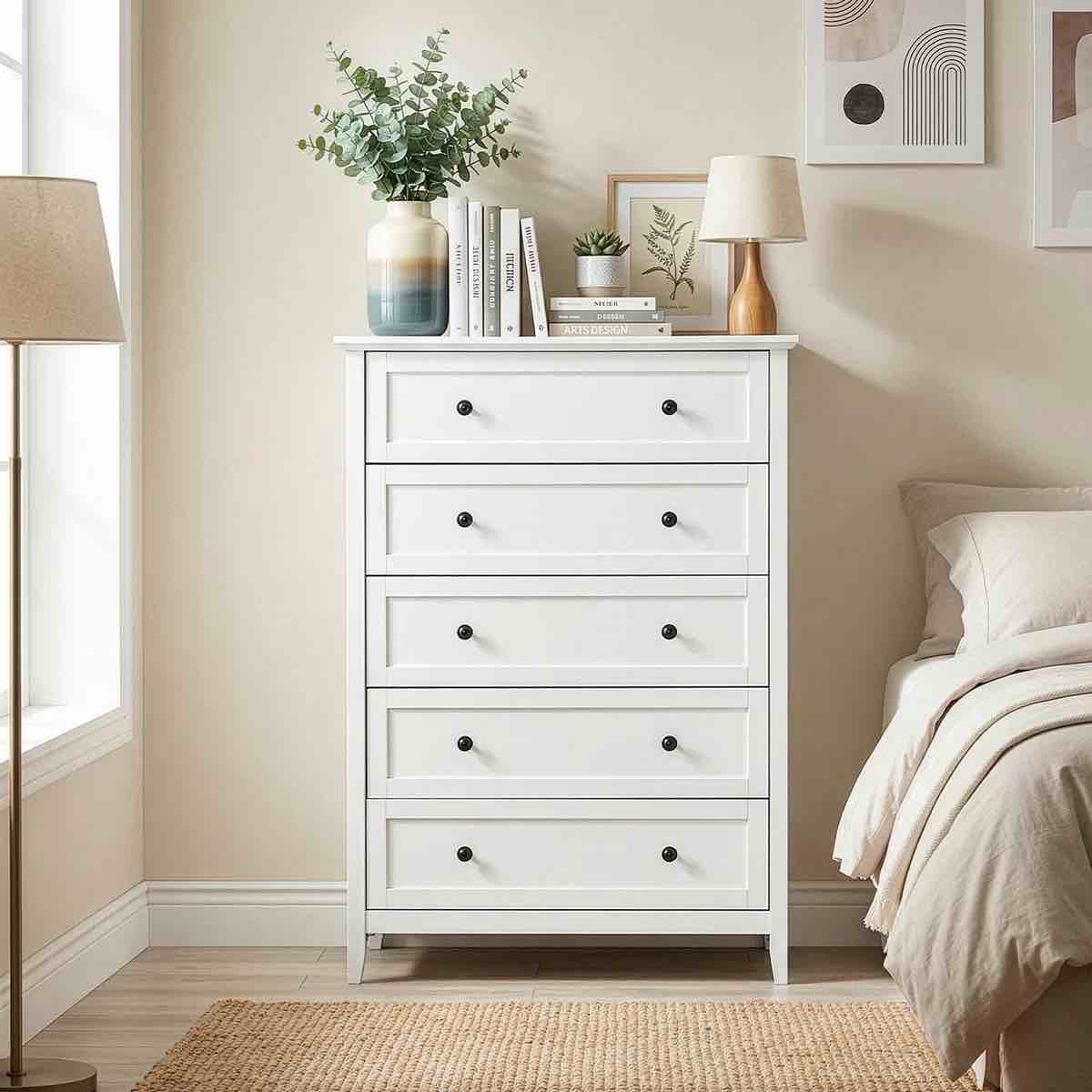 31.5 Inch Frame Construction Double Handle 5 Drawer Chest