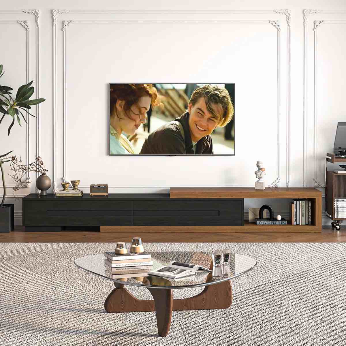 Extendable Tv Stand, Modern Entertainment Center For Up To 120 Inch Tv, Wood Reversible Tv Media Console With 3 Drawers For Living Room Bedroom, 82-110"