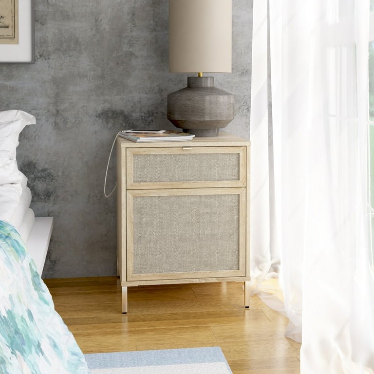 Condition photo showing New/Like New for kunkle manufactured wood rattan nightstand with charging station