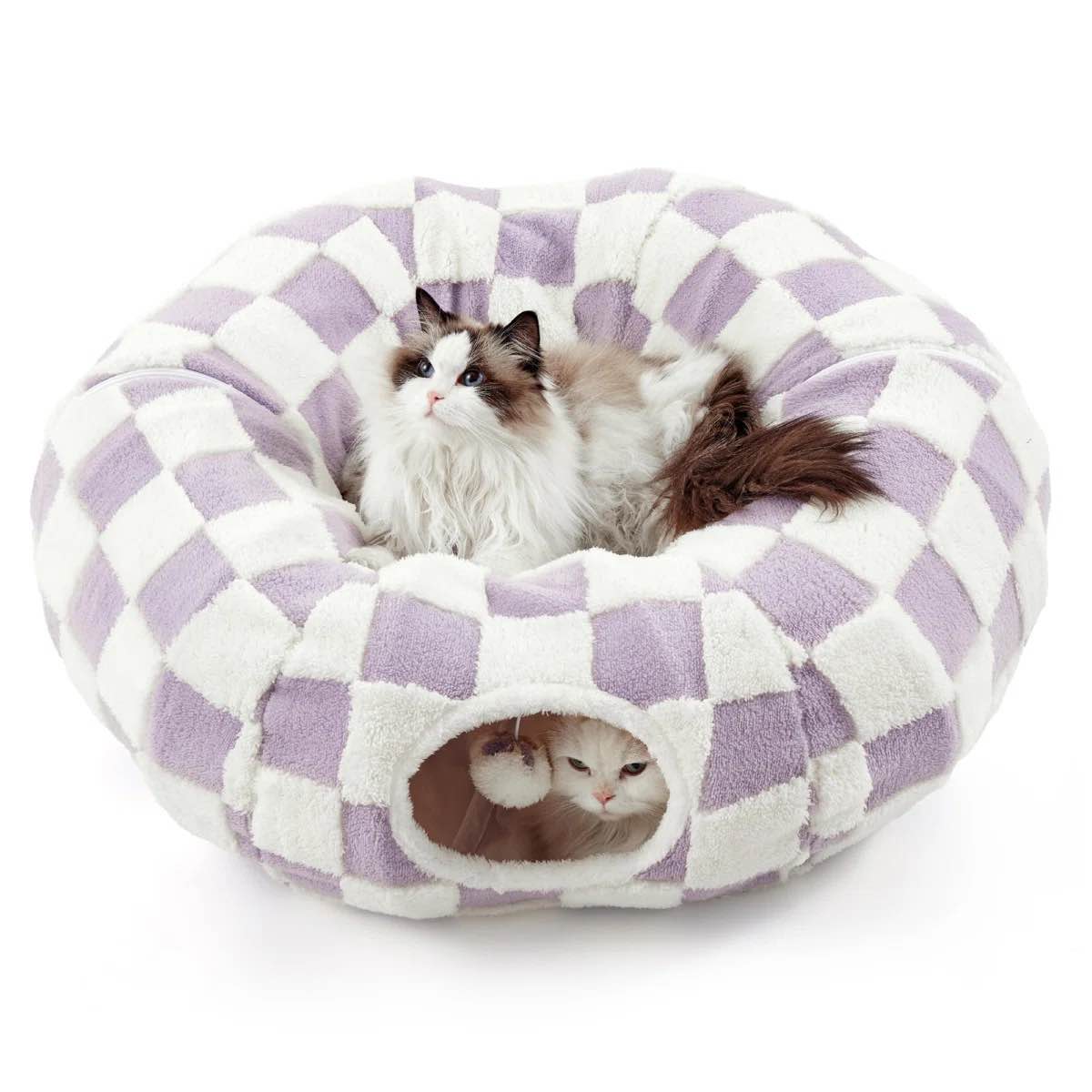 lesure cat tunnel bed for indoor cats - cute cat donut tunnel toys with washable circle cushion, round pet peekaboo cave toy for kitten/puppy/rabbit