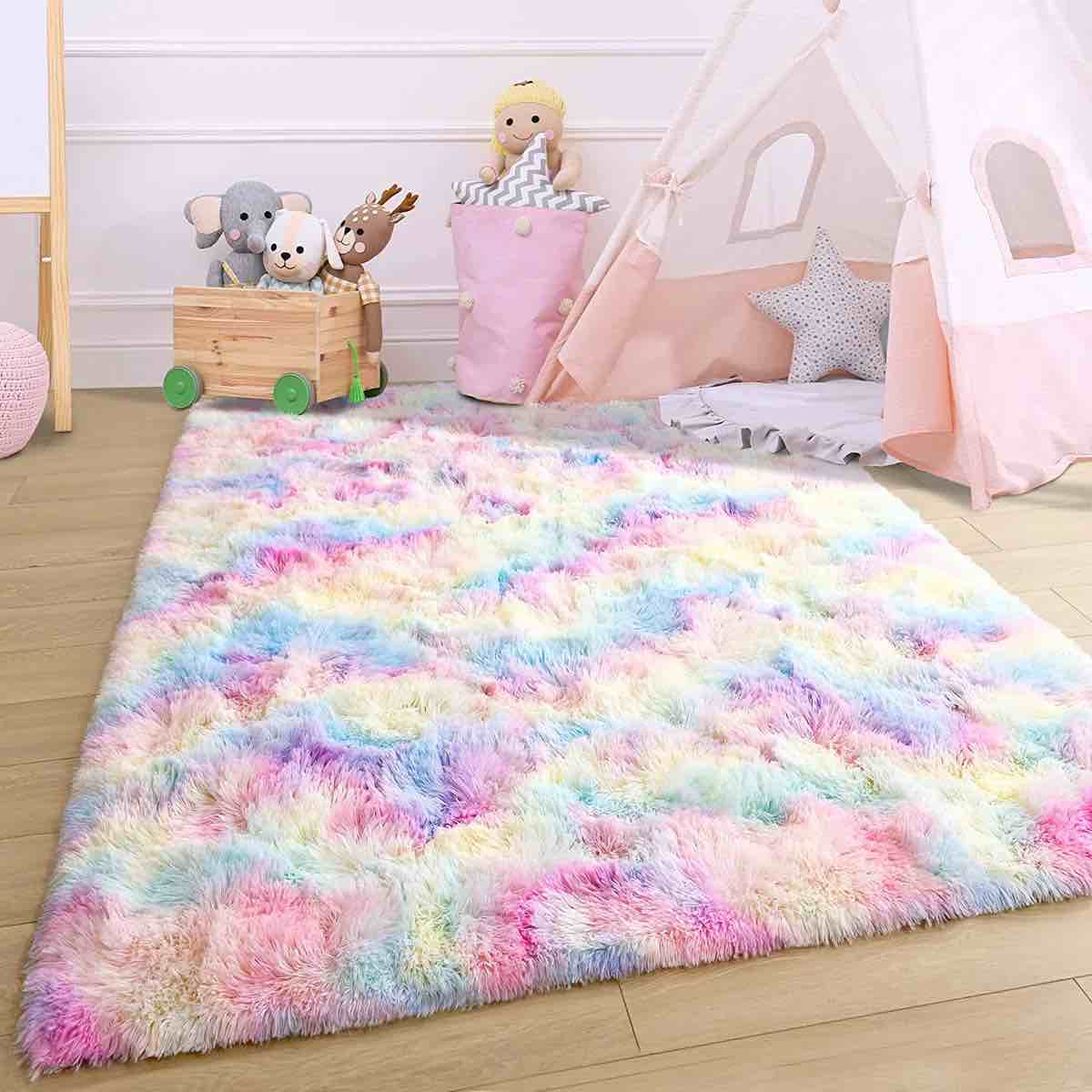 Condition photo showing New/Like New for radyn abstract shag rainbow area rug