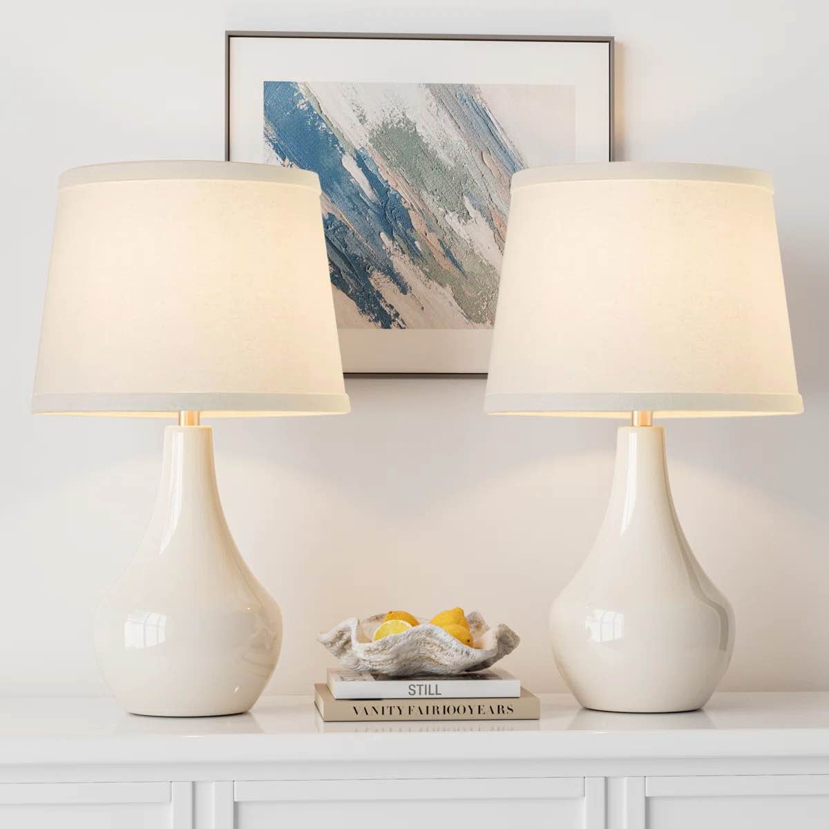 Condition photo showing New/Like New for 19.5'' ceramic bedside table lamp with socket switch (set of 2)