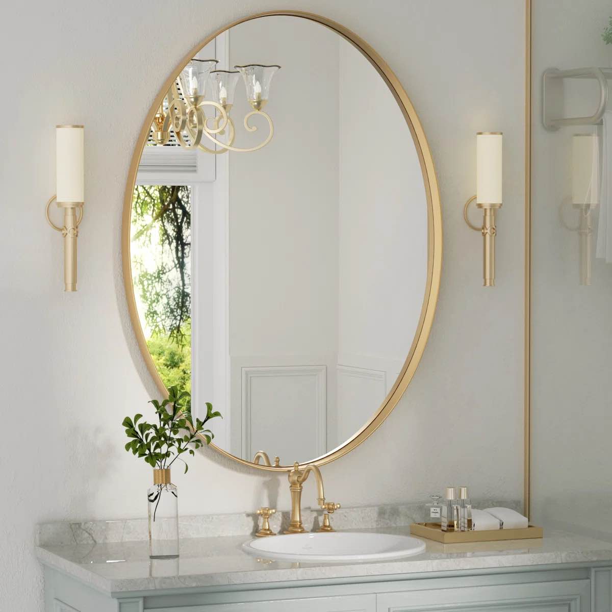 Condition photo showing New/Like New for hun oval vanity mirror wall mounted mirror ideal for bedroom, entryway, living room