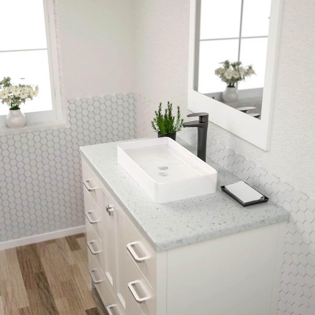 Condition photo showing New/Like New for 24" l x 14" w ceramic bathroom sink white rectangular above-counter vessel sink somc-s010mp