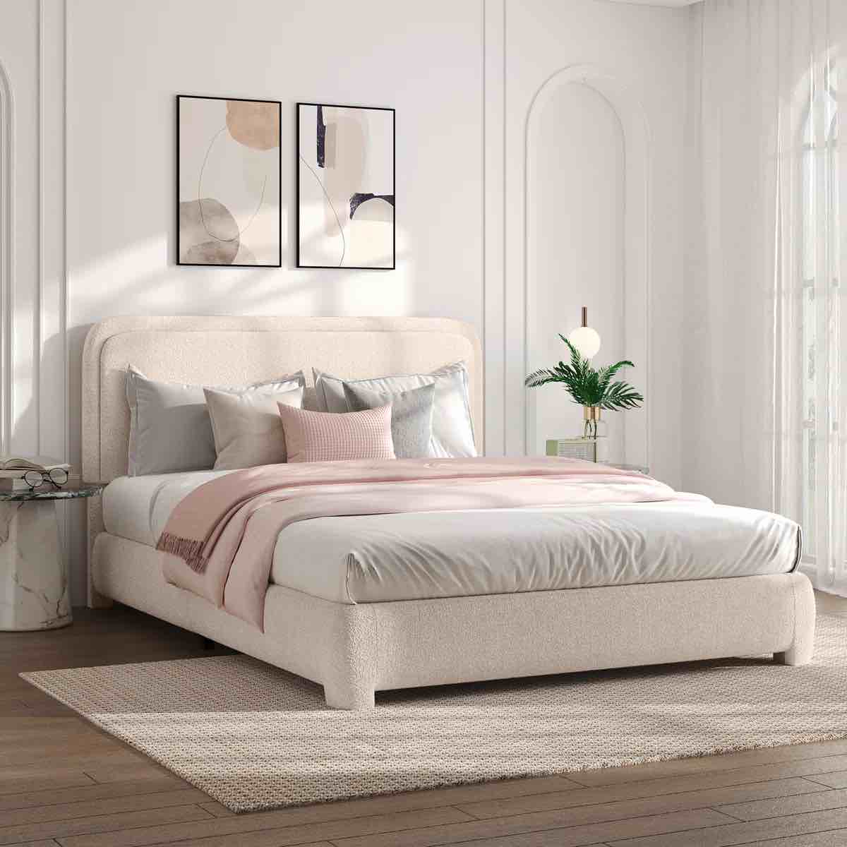 bensu boucle upholstered platform bed