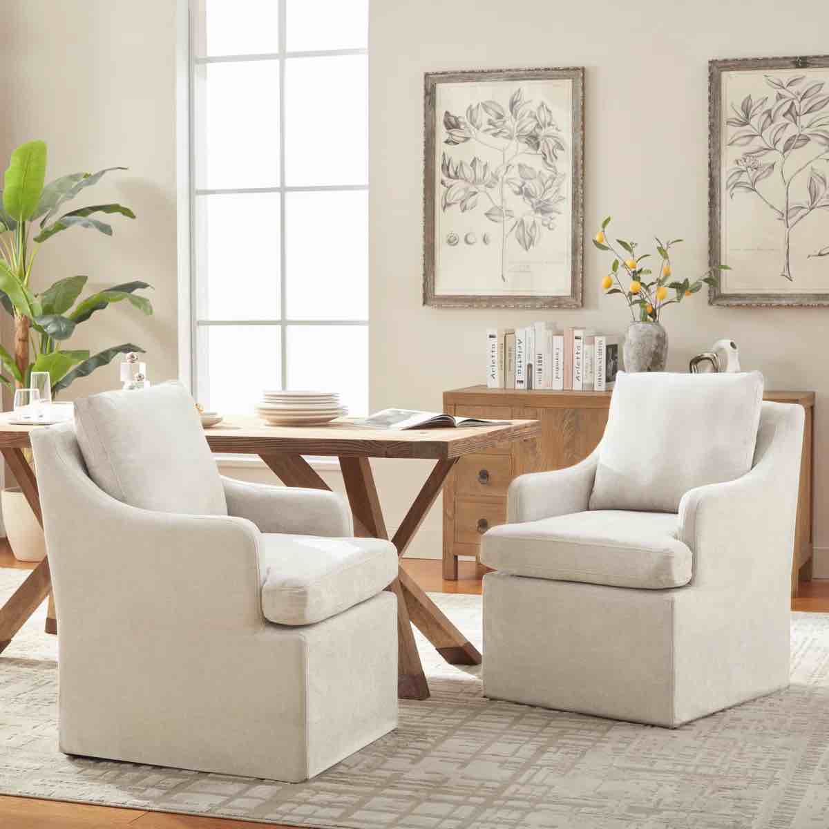 Condition photo showing New/Like New for upholstered dining chairs with caster