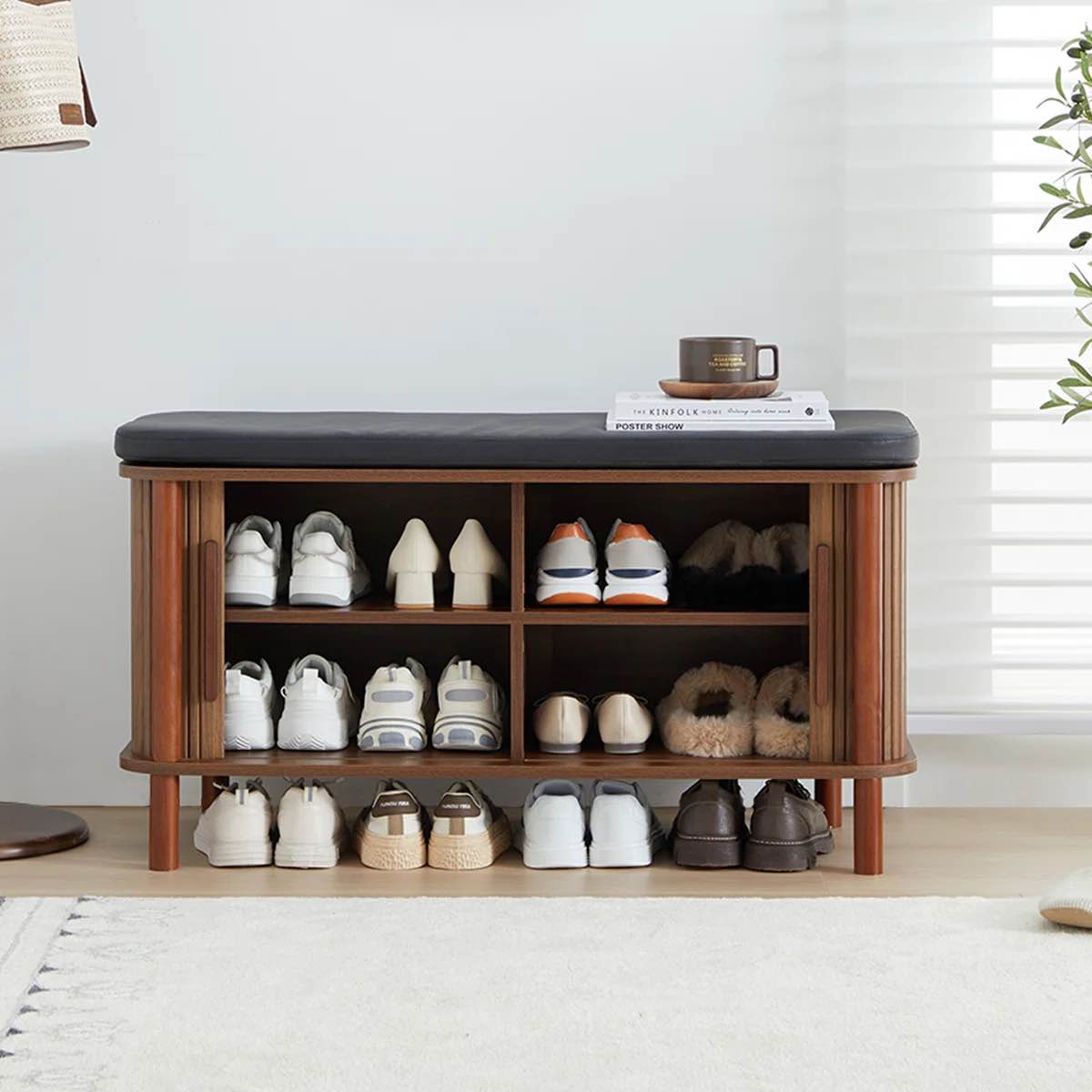Condition photo showing New/Like New for 8 pair shoe storage bench