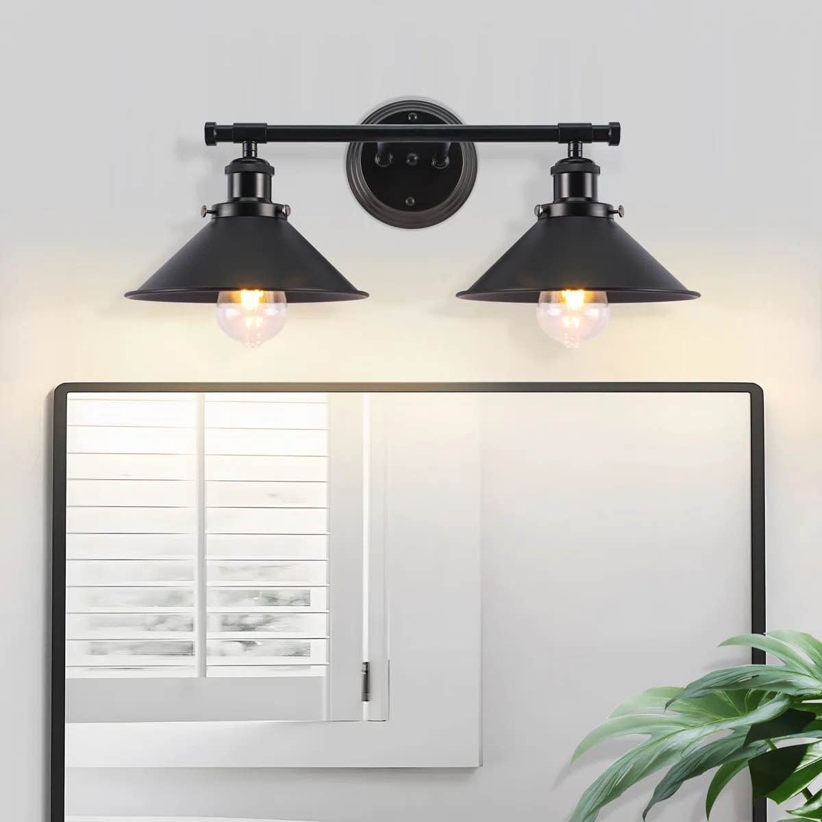 Condition photo showing New/Like New for balfor 2-light dimmable matte black vanity light