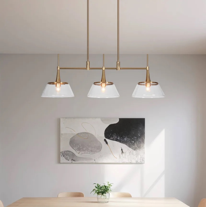 Condition photo showing New/Like New for quordi 3-light brass island light