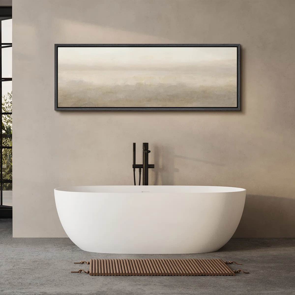 Condition photo showing New/Like New for large framed canvas print wall art - beige abstract landscape print for modern neutral home decor