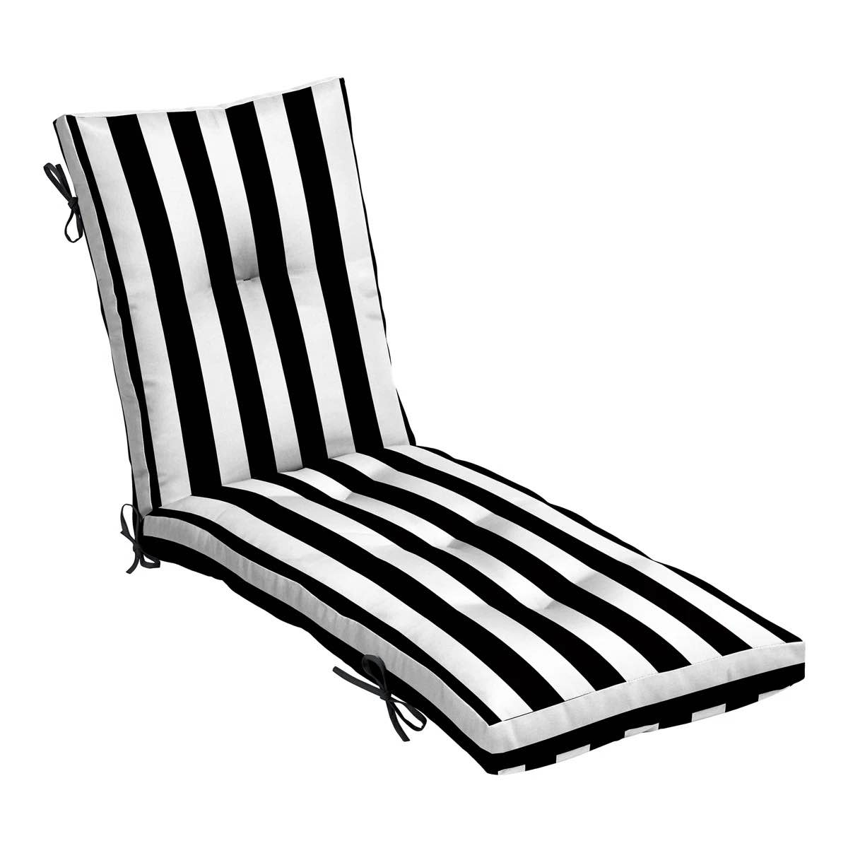 Condition photo showing New/Like New for arden outdoor plush modern tufted chaise cushion, 76 x 22, rain-proof, fade resistant, tufted cushion for chaise lounger black cabana stripe