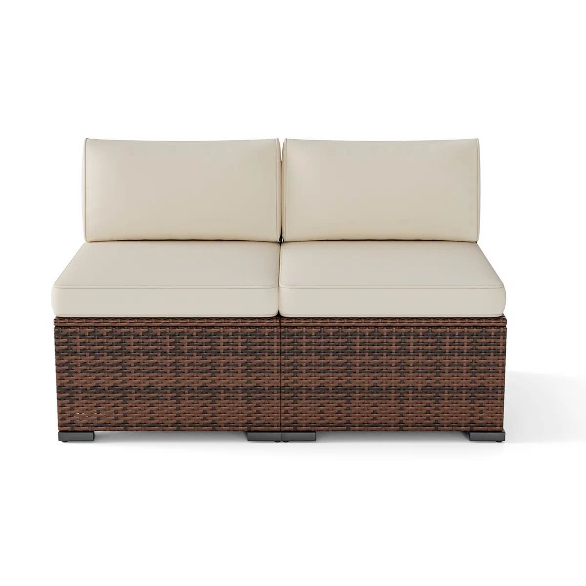 Condition photo showing New/Like New for armless patio chairs beige cushion brown wicker wayfair