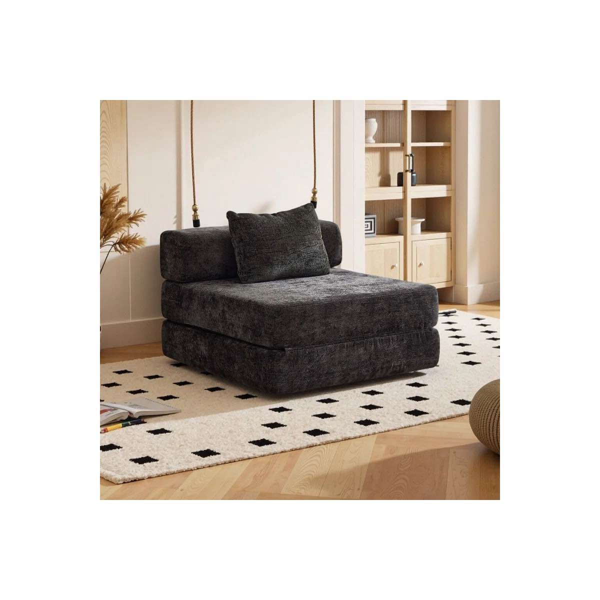Convertible Floor Sofa Bed, Memory Foam, No-Assembly Foldable Sectional Chaise for Living Spaces