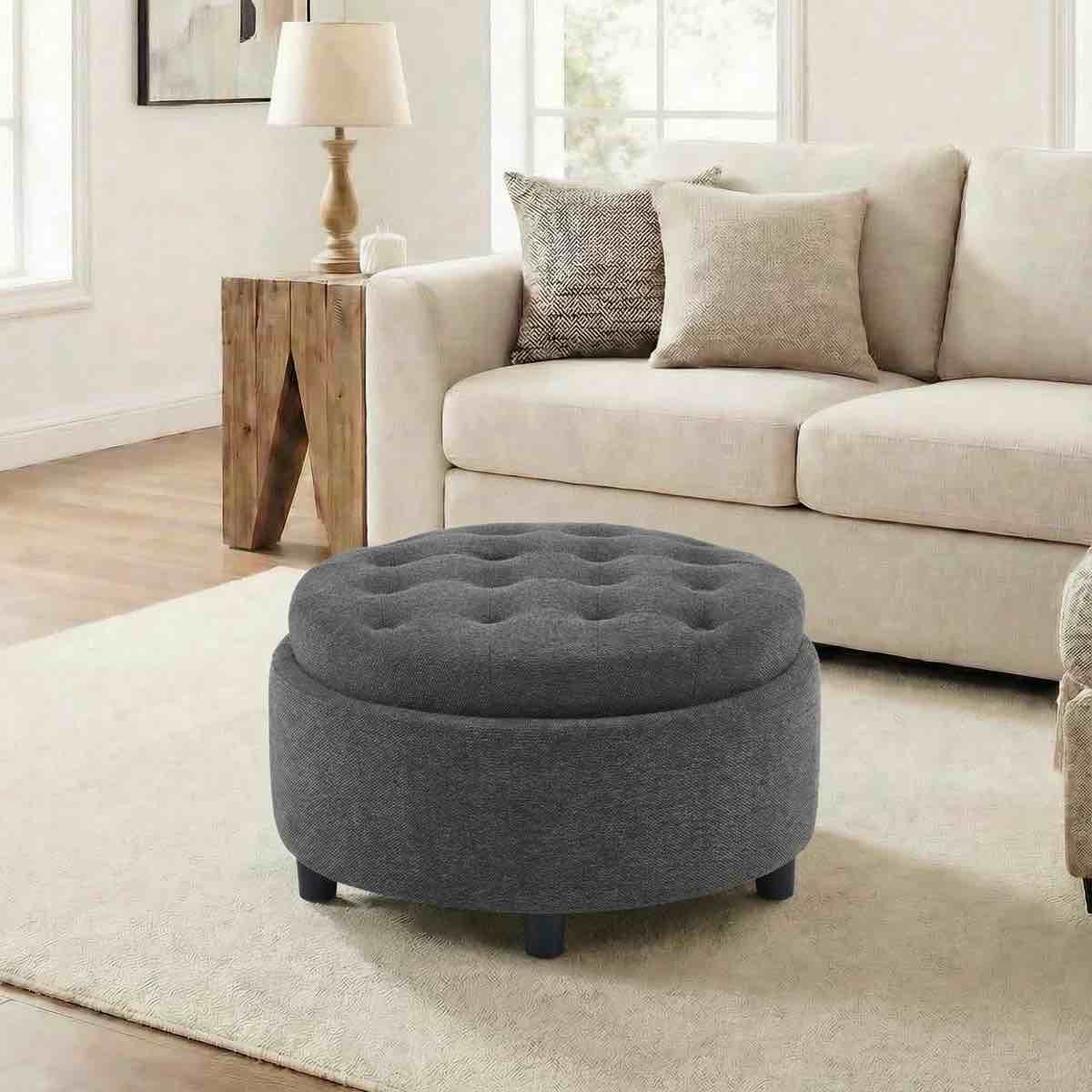25'' oversized upholstered round storage ottoman