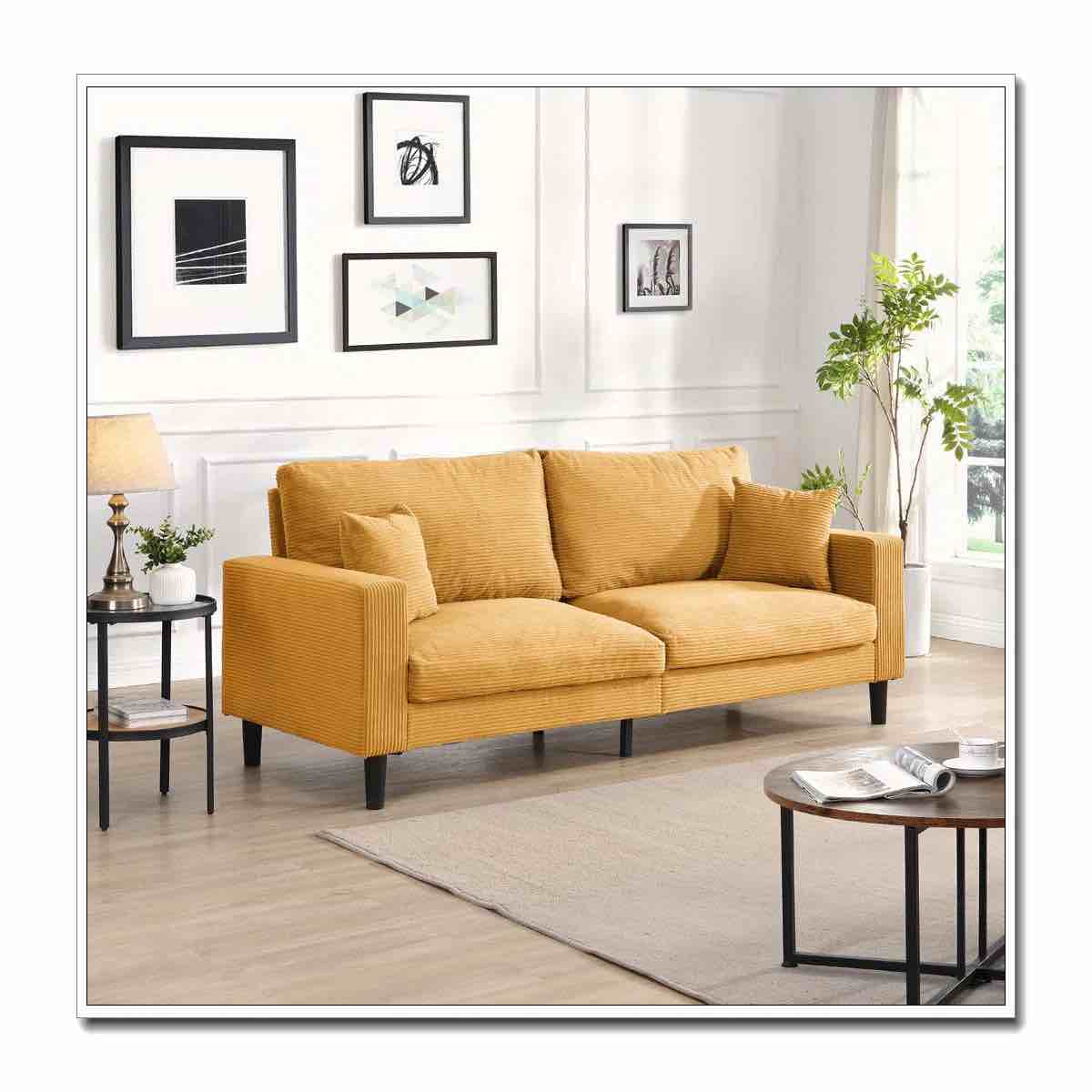 Corduroy Upholstered Sofa with Pillows