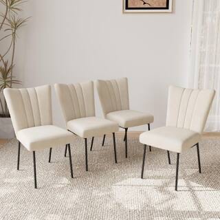 Beige Velvet Dining Chairs With Long Back, Set Of 4 (Set of 4)