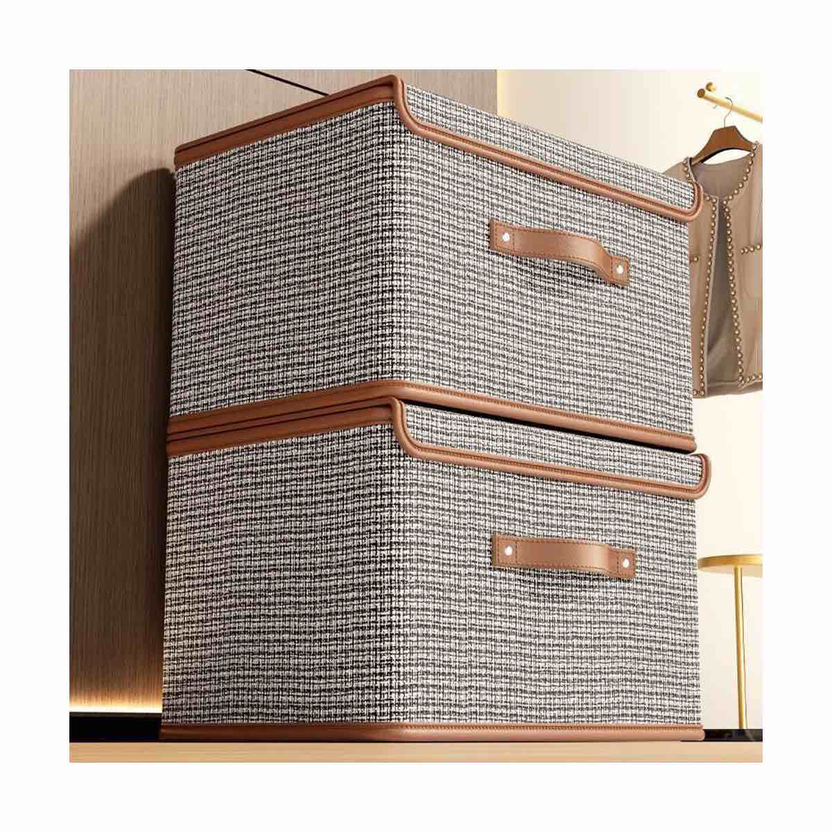 2 pcs storage bins with lids, collapsible closet organizer container, fabric organizer box with handles, decorative storage boxes with lids for organizing clothes, books, file,