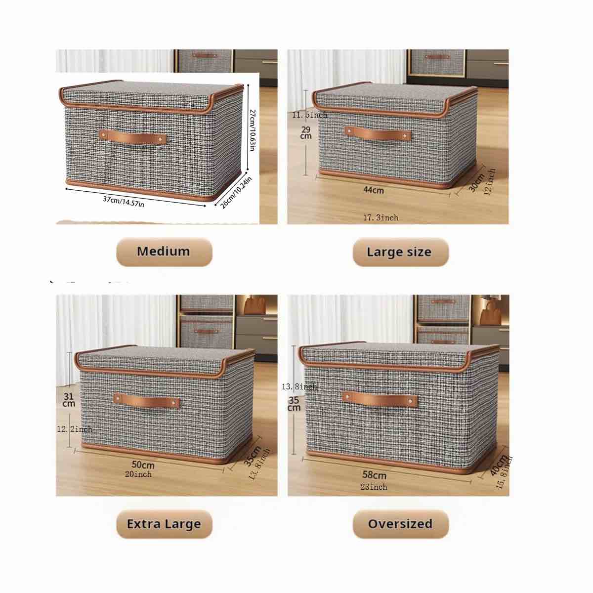 Condition photo showing New/Like New for 2 pcs storage bins with lids, collapsible closet organizer container, fabric organizer box with handles, decorative storage boxes with lids for organizing clothes, books, file,
