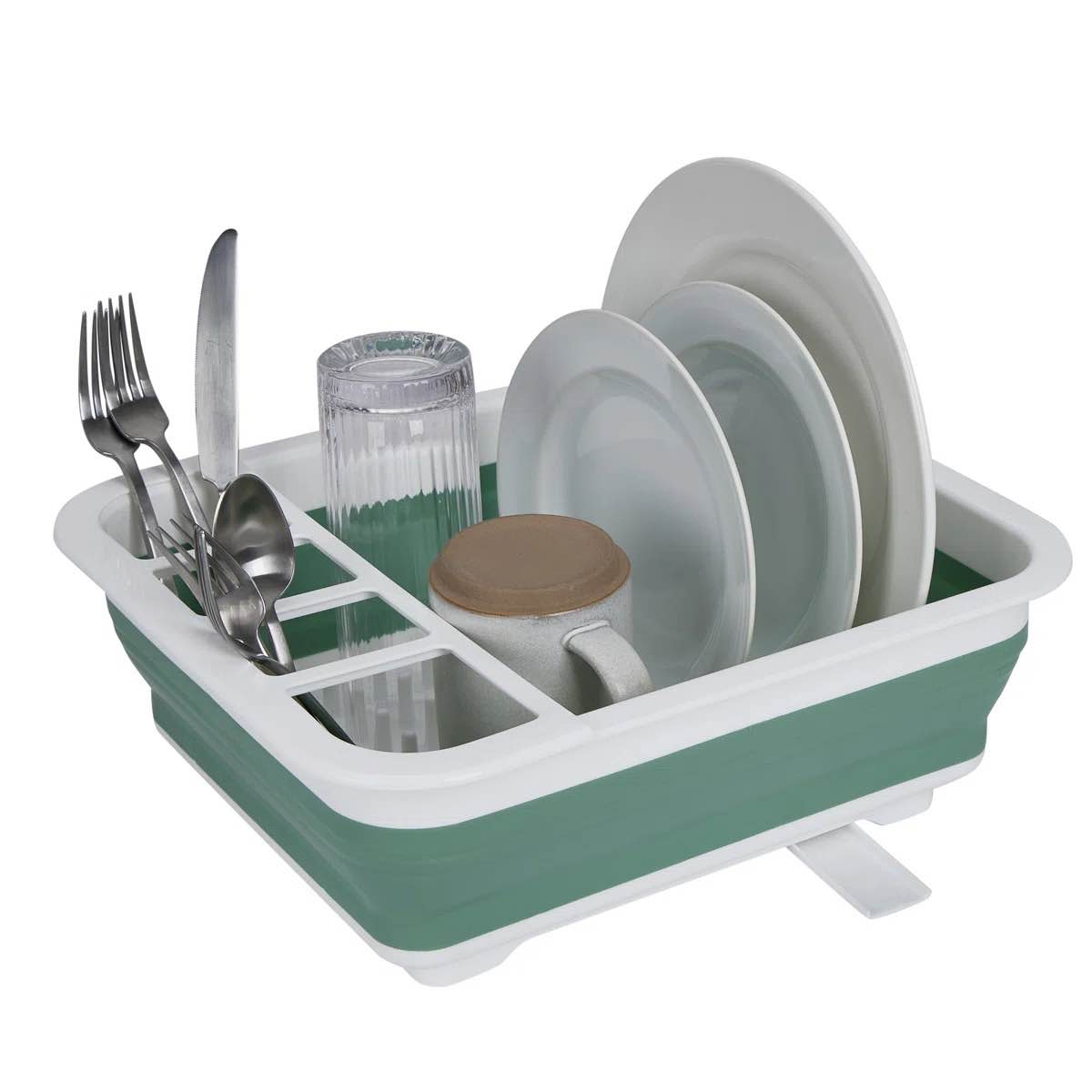 Condition photo showing New/Like New for kitchen details collapsible dish rack in sage