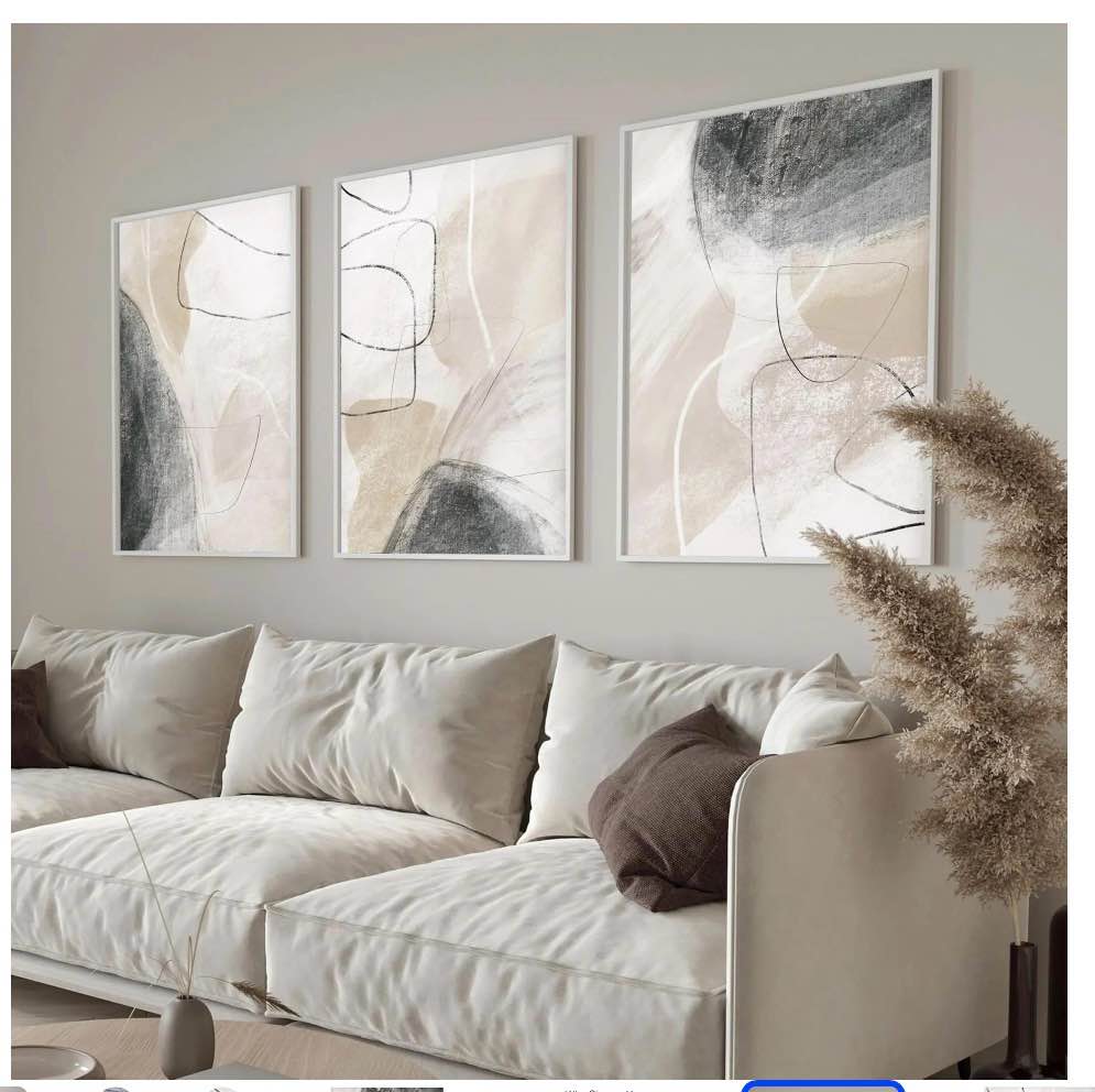 Condition photo showing New/Like New for 3pcs framed beige abstract wall art large modern minimalist posters prints black brown neutral artist pictures painting for living room bedroom bathroom office decorations